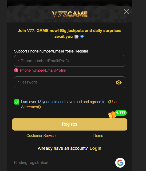 v77 Bet Registeration